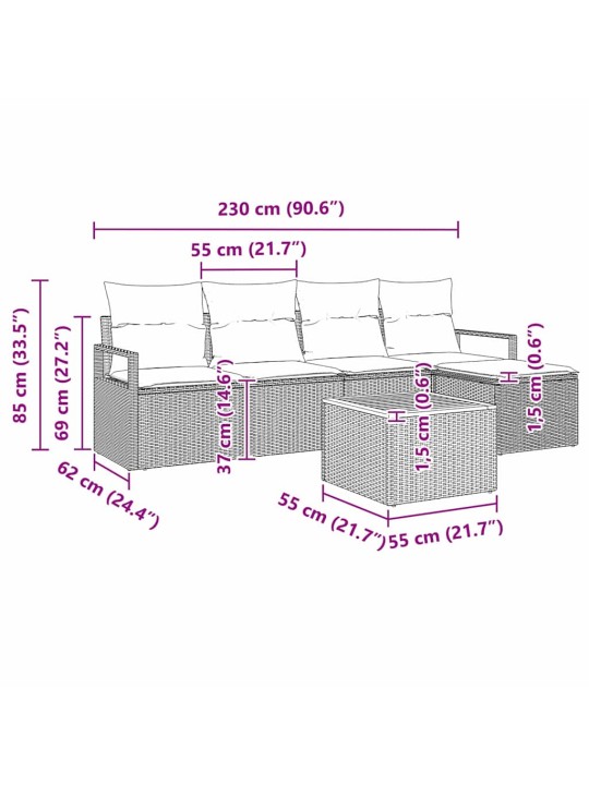 Dārza dīvānu komplekts 6 pcs bēša poliūtu rotangpalma