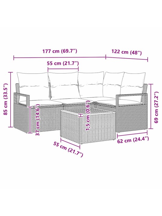 Dārza dīvānu komplekts 5 pcs melna poliūtu rotangpalma