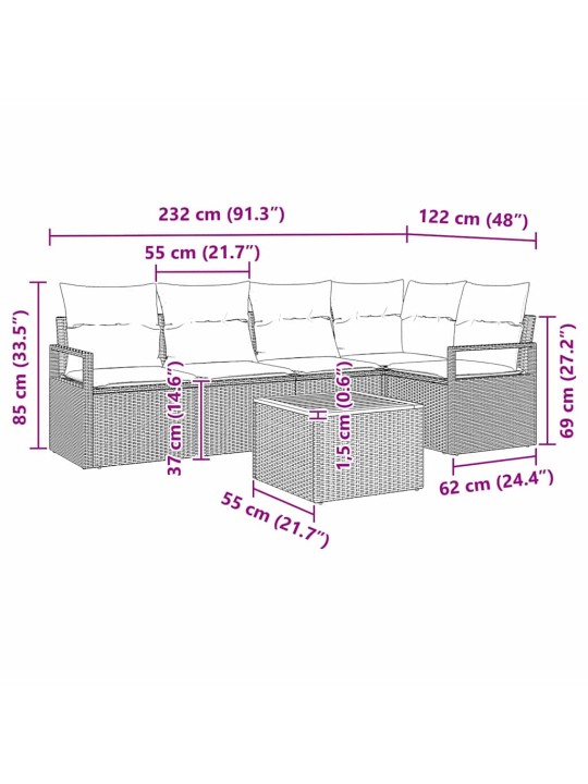 Dārza dīvānu komplekts 6 pcs bēša poliūtu rotangpalma