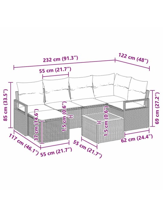 Dārza dīvānu komplekts 7 pcs melna poliūtu rotangpalma