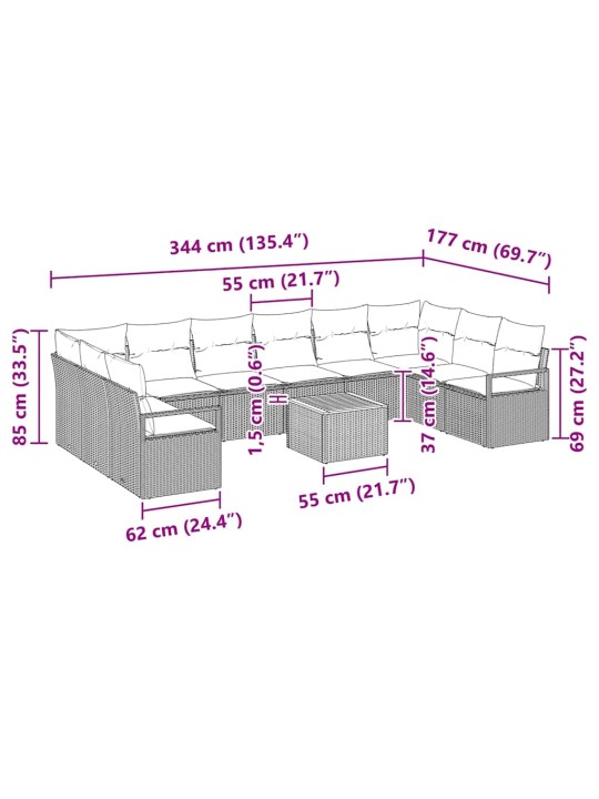 Dārza dīvānu komplekts 11 pcs melna poliūtu rotangpalma