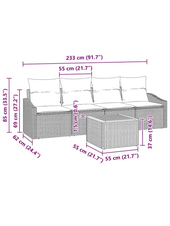 Dārza dīvānu komplekts 5 pcs melna poliūtu rotangpalma