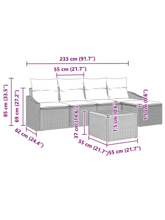 Dārza dīvānu komplekts 6 pcs bēša poliūtu rotangpalma