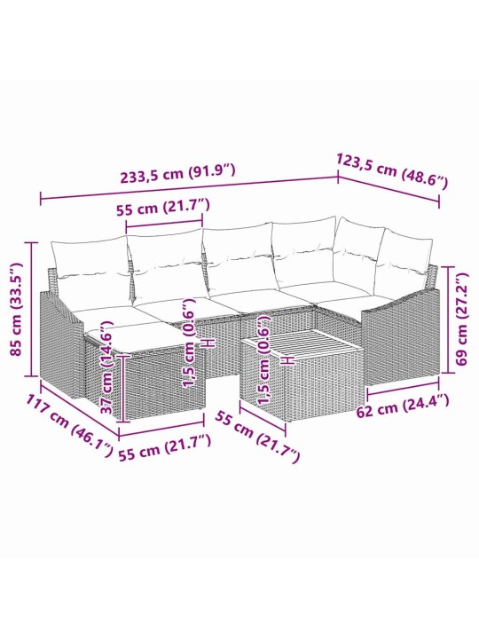 Dārza dīvānu komplekts 8 pcs melna poliūtu rotangpalma