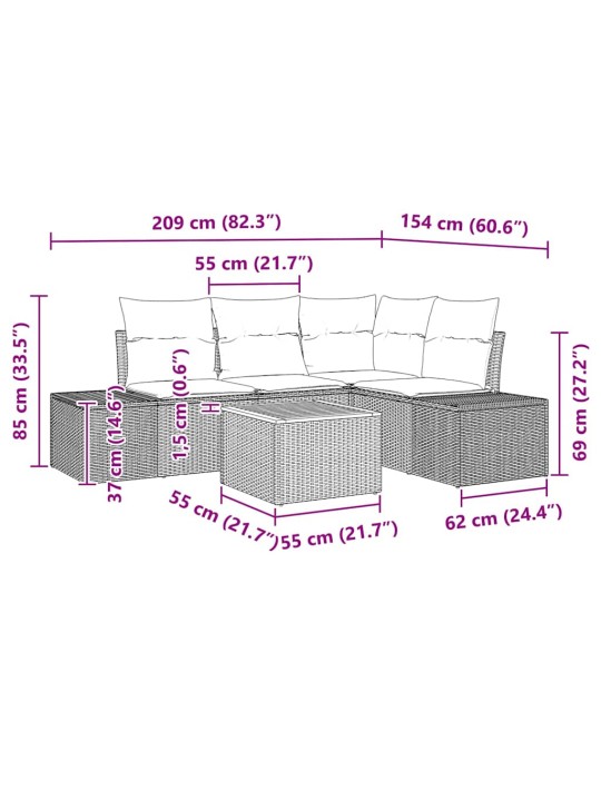 Dārza dīvānu komplekts 5 pcs melna poliūtu rotangpalma