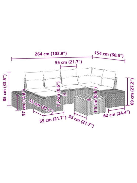 Dārza dīvānu komplekts 7 pcs melna poliūtu rotangpalma