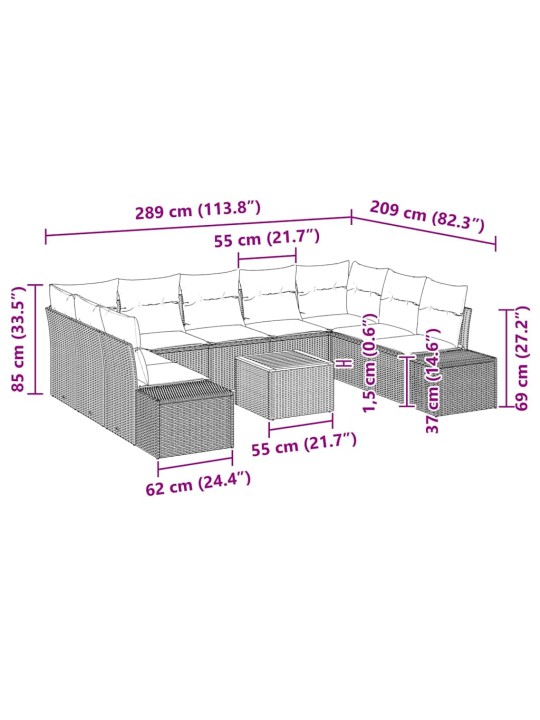 Dārza dīvānu komplekts 10 pcs melna poliūtu rotangpalma
