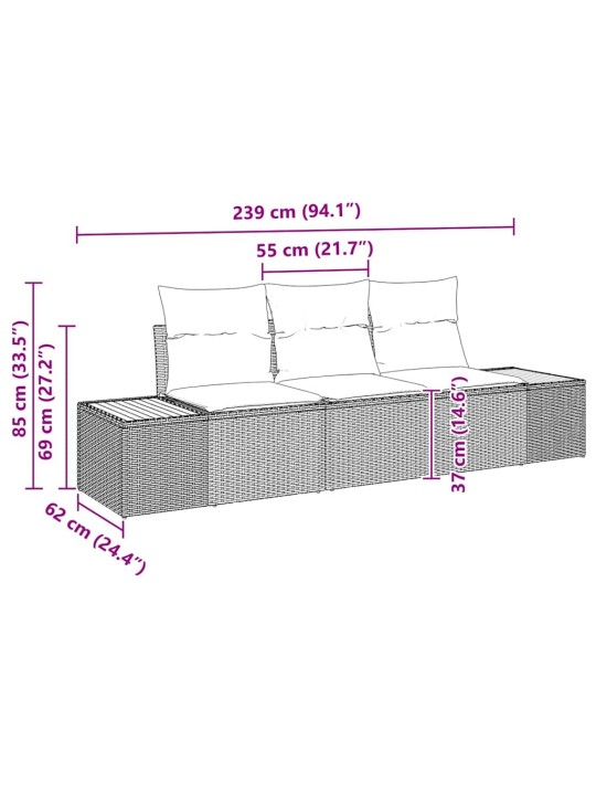 Dārza dīvānu komplekts 3 pcs melna poliūtu rotangpalma