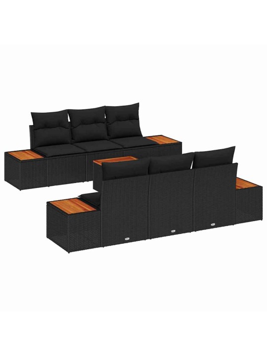 Dārza dīvānu komplekts 7 pcs melna poliūtu rotangpalma