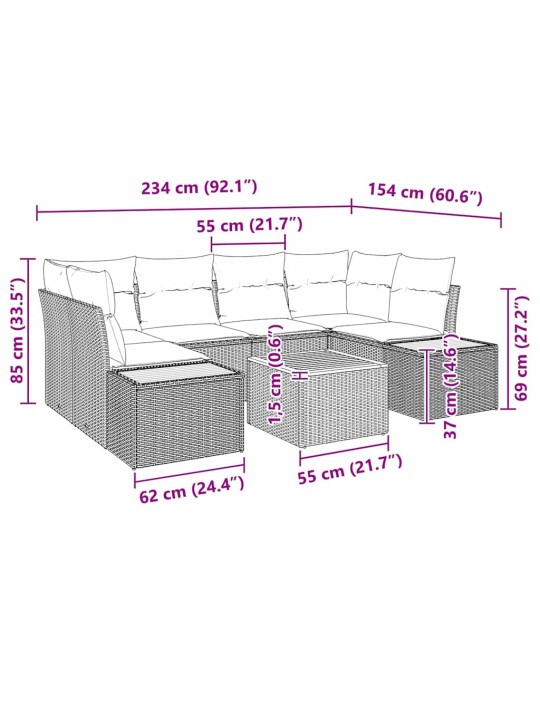 Dārza dīvānu komplekts 7 pcs bēša poliūtu rotangpalma