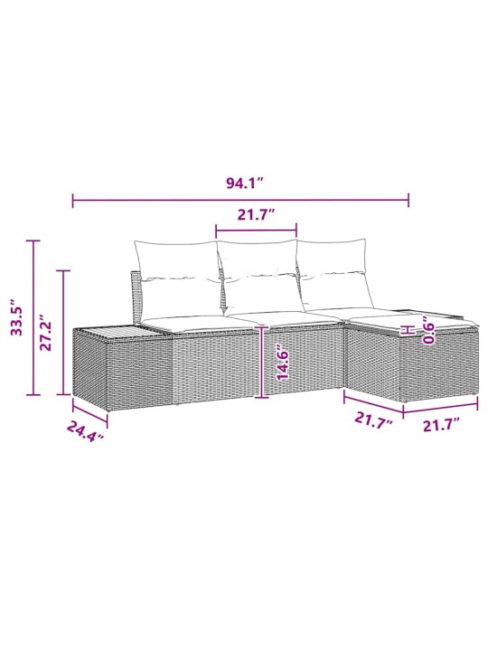 Ar spilvenu regulējams 4 pcs melna 239 x 117 x 37 cm