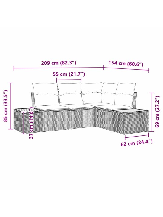 Dārza dīvānu komplekts 4 pcs bēša poliūtu rotangpalma