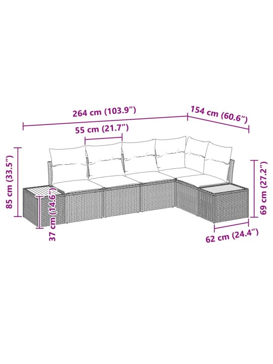 Dārza dīvānu komplekts 5 pcs melna poliūtu rotangpalma