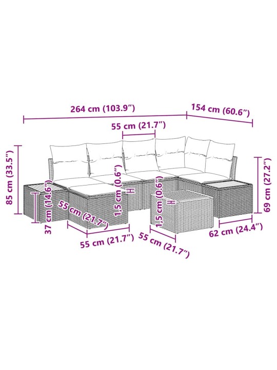 Dārza dīvānu komplekts 7 pcs melna poliūtu rotangpalma