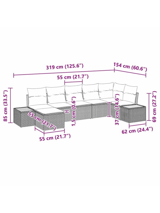 Dārza dīvānu komplekts 7 pcs melna poliūtu rotangpalma