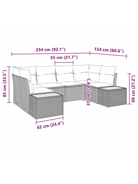 Dārza dīvānu komplekts 6 pcs pelēka poliūtu rotangpalma