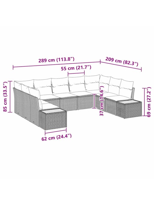 Dārza dīvānu komplekts 9 pcs melna poliūtu rotangpalma