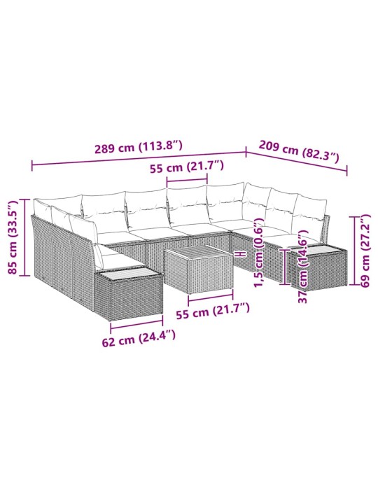 Dārza dīvānu komplekts 10 pcs melna poliūtu rotangpalma