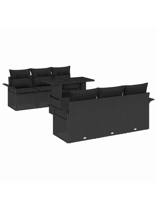 Dārza dīvānu komplekts 7 pcs melna poliūtu rotangpalma