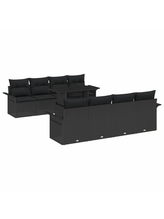 Dārza dīvānu komplekts 9 pcs melna poliūtu rotangpalma