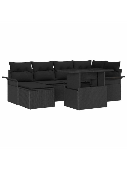 Dārza dīvānu komplekts 7 pcs melna poliūtu rotangpalma