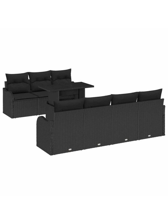 Dārza dīvānu komplekts 8 pcs melna poliūtu rotangpalma