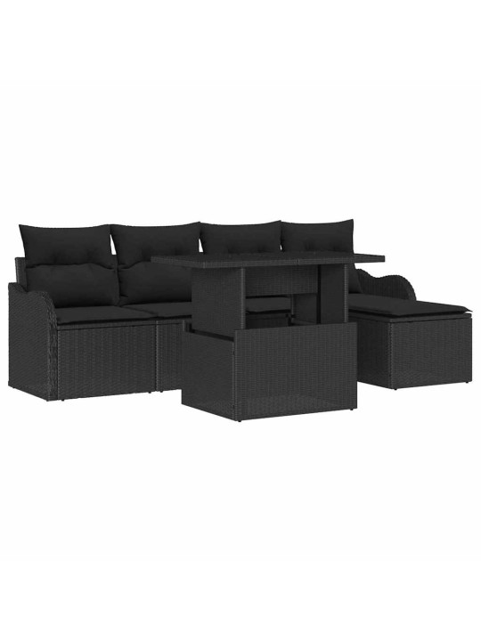 Dārza dīvānu komplekts 6 pcs melna poliūtu rotangpalma