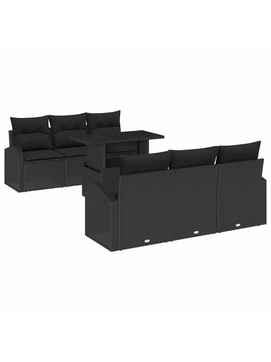 Dārza dīvānu komplekts 7 pcs melna poliūtu rotangpalma