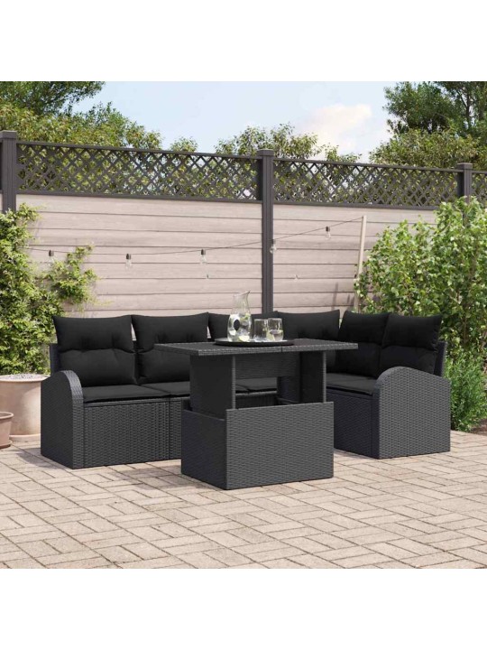 Dārza dīvānu komplekts ar spilvenu 6 pcs melna 100 x 55 x 73 cm