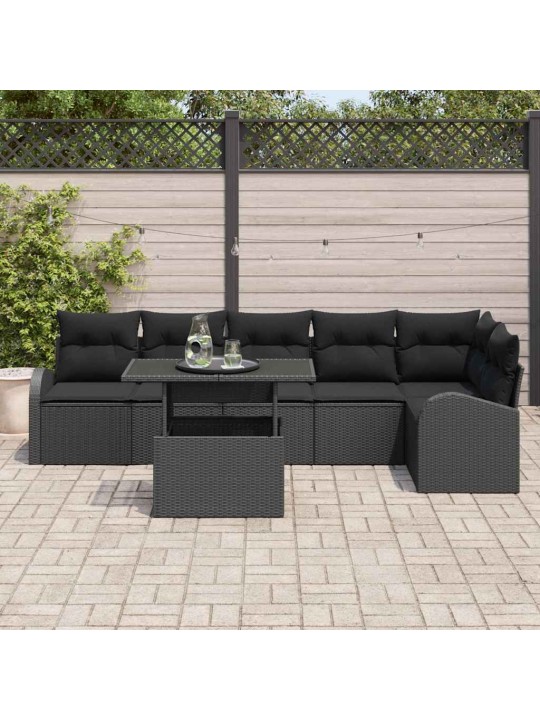 Dārza dīvānu komplekts ar spilvenu 7 pcs melna 100 x 55 x 73 cm
