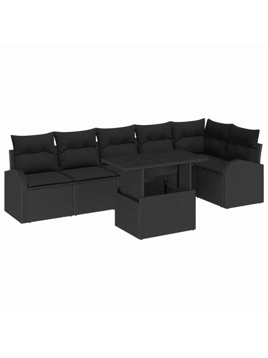 Dārza dīvānu komplekts ar spilvenu 7 pcs melna 100 x 55 x 73 cm
