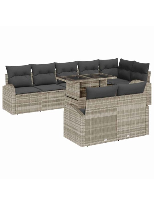 Dārza dīvānu komplekts 9 pcs gaiši pelēka 100 x 55 x 73 cm