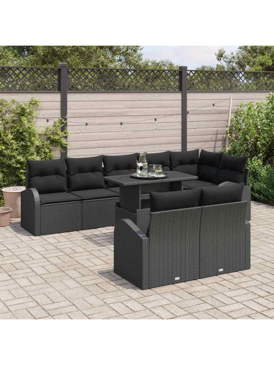 Dārza dīvānu komplekts ar spilvenu 9 pcs melna 100 x 55 x 73 cm