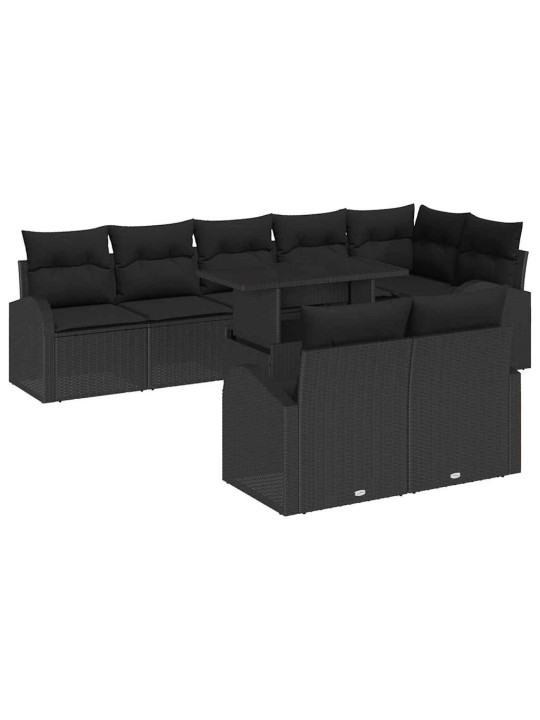 Dārza dīvānu komplekts ar spilvenu 9 pcs melna 100 x 55 x 73 cm