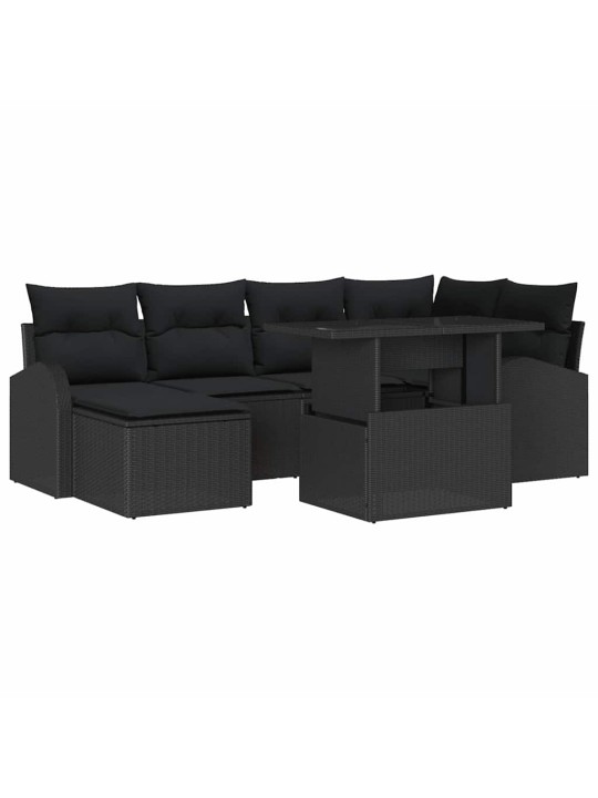 Dārza dīvānu komplekts ar spilvenu 7 pcs melna