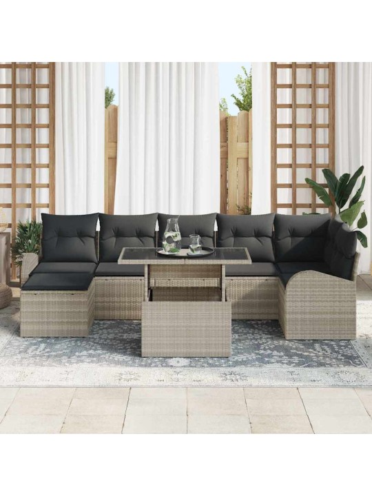 Dārza dīvānu komplekts ar spilvenu 8 pcs gaiši pelēka
