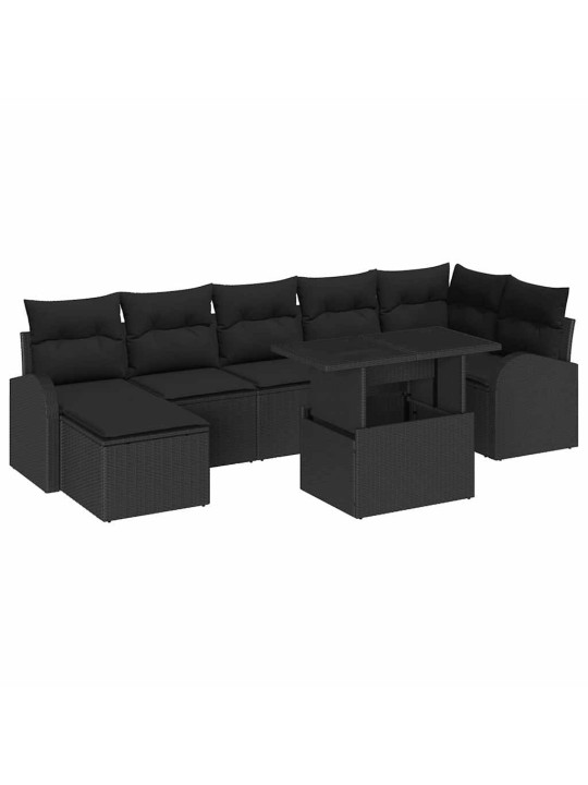 Dārza dīvānu komplekts ar spilvenu 8 pcs melna