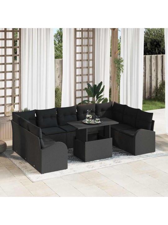 Dārza dīvānu komplekts 10 pcs melna 100 x 55 x 73 cm