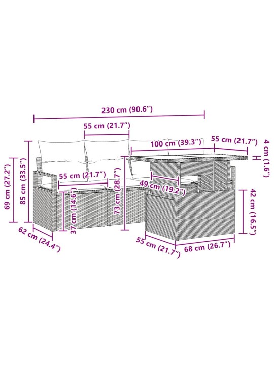 Dārza dīvānu komplekts 5 pcs pelēka 100 x 55 x 73 cm