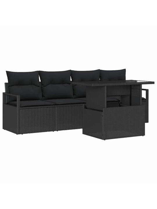 Dārza dīvānu komplekts ar spilvenu 5 pcs melna 100 x 55 x 73 cm