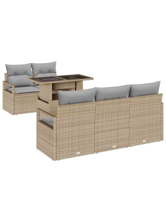 Dārza dīvānu komplekts ar spilvenu 6 pcs bēša un gaiši pelēka