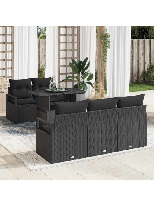 Dārza dīvānu komplekts ar spilvenu 6 pcs melna 100 x 55 x 73 cm