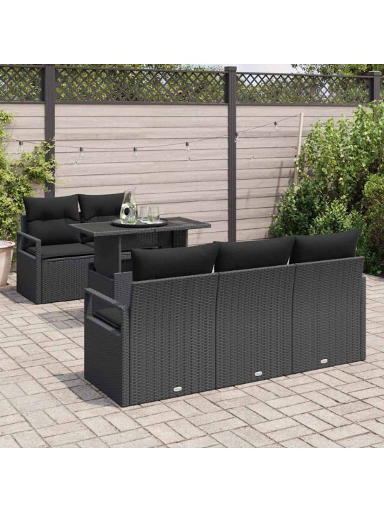 Dārza dīvānu komplekts ar spilvenu 6 pcs melna 100 x 55 x 73 cm