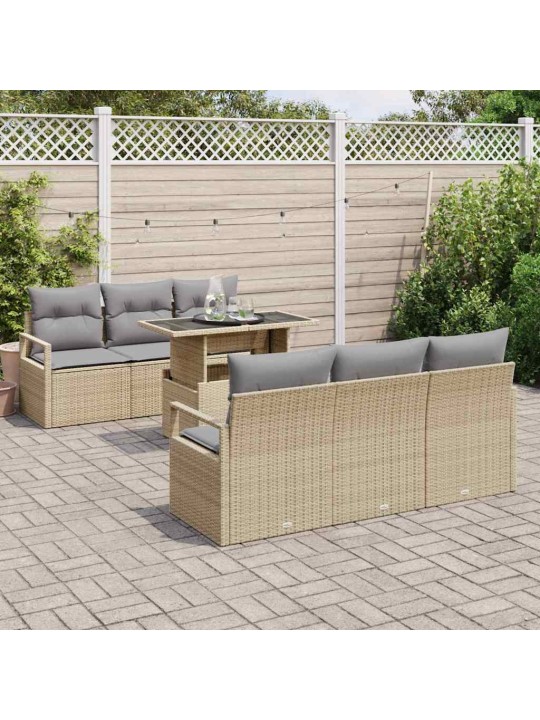 Dārza dīvānu komplekts ar spilvenu 7 pcs bēša un gaiši pelēka
