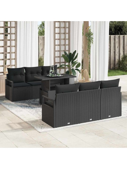 Dārza dīvānu komplekts ar spilvenu 7 pcs melna 100 x 55 x 73 cm