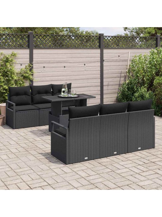 Dārza dīvānu komplekts ar spilvenu 7 pcs melna 100 x 55 x 73 cm