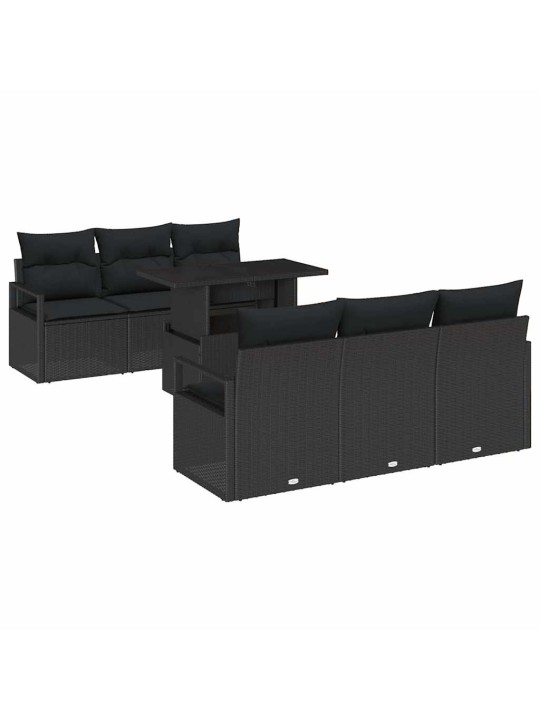 Dārza dīvānu komplekts ar spilvenu 7 pcs melna 100 x 55 x 73 cm