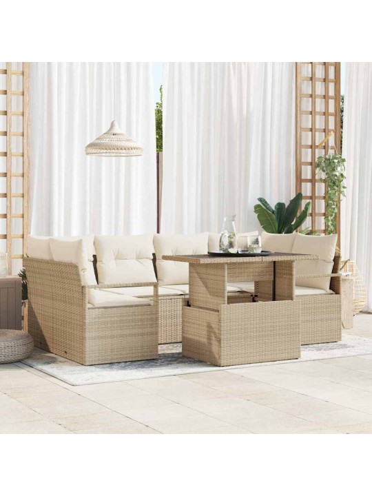 Dārza dīvānu komplekts 7 pcs bēša un krēmkrāsa 100 x 55 x 73 cm