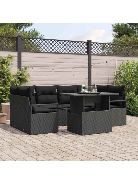 Dārza dīvānu komplekts ar spilvenu 7 pcs melna 100 x 55 x 73 cm
