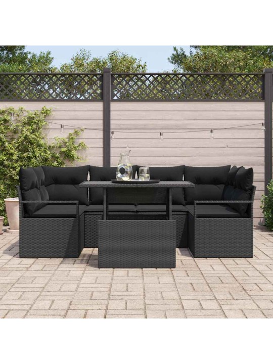 Dārza dīvānu komplekts ar spilvenu 7 pcs melna 100 x 55 x 73 cm